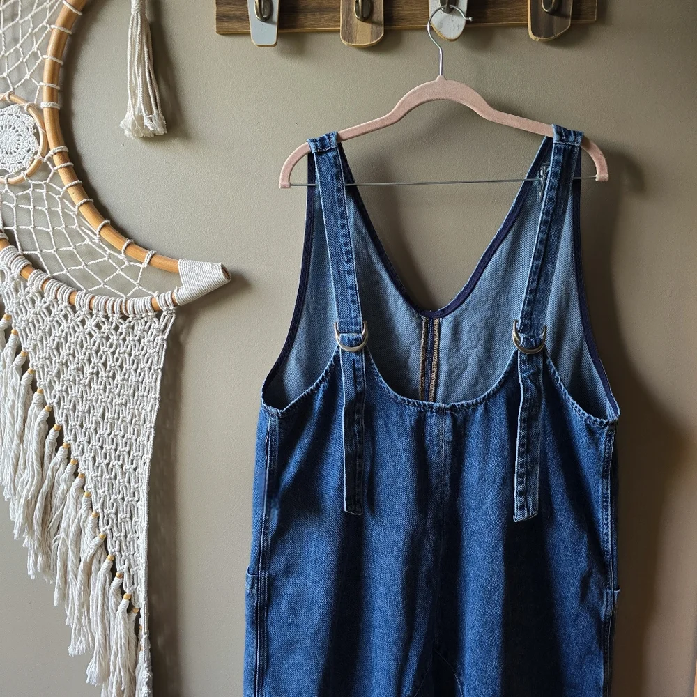 Free People Blue Denim V-Neck Utility Jumpsuit